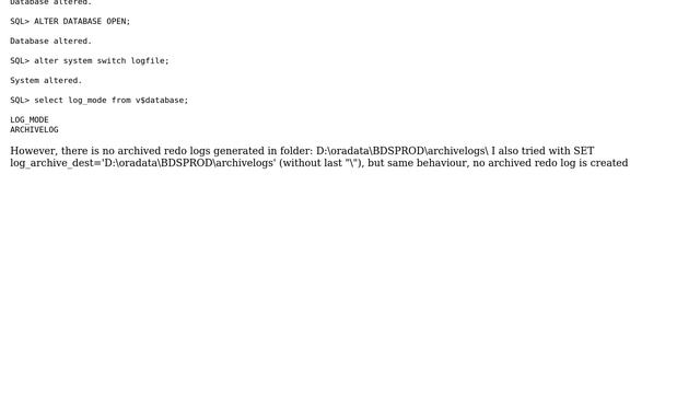 Databases: Can't create archived redo logs смотреть онлайн