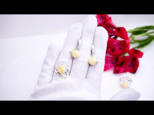 Гарнитур Коралловый риф серьги и кольцо посеребрение янтарь комплект гарнитур 3998 Хорошие Вещи