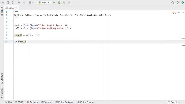 Write a Python Program to Calculate Profit-Loss For Given Cost And Sell Price
