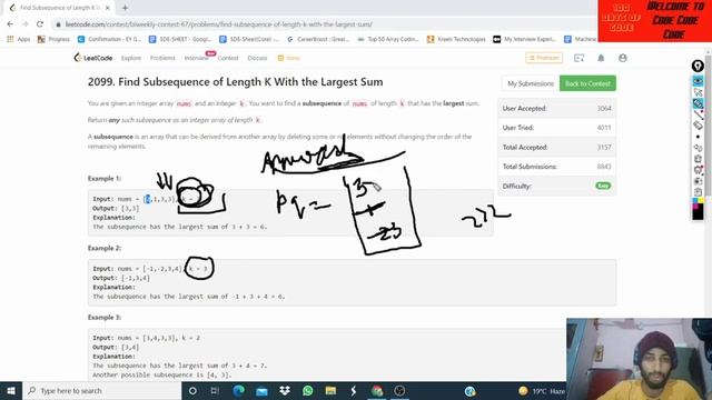 LEETCODE | FIND SUBSEQUENCE OF LENGTH K WITH LARGEST SUM | EASY