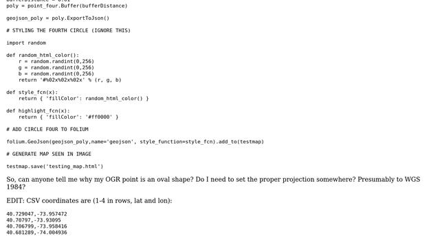 GIS: Adding circle polygon to folium map (using OGR and Python) creates an oval - why? смотреть онлайн