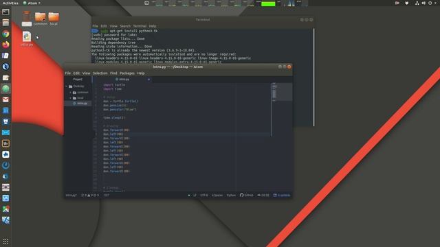 Intro to Python 3 Turtle Graphics in Ubuntu 18.04 and Windows 10