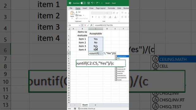 #excelsolutions How to calculate percentage of responses with countif #exceltips