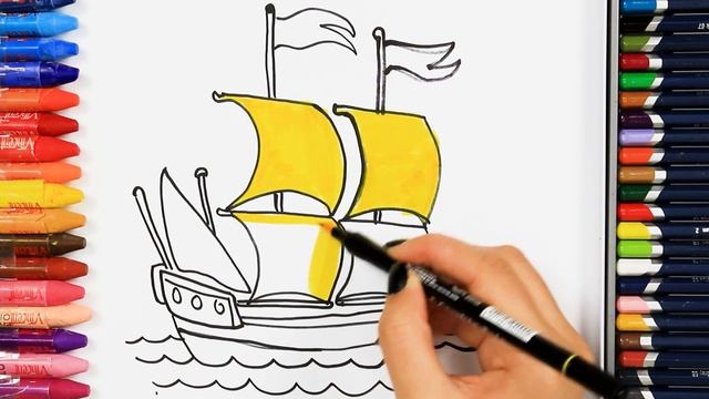 Как нарисовать корабль | Раскраски детей HD | Рисование и окраска | Рисование для детей смотреть онлайн