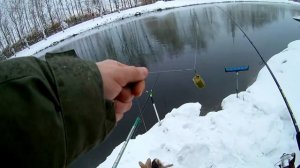 Зимний фидер, ловля карася на тёплом канале! Отличная рыбалка.