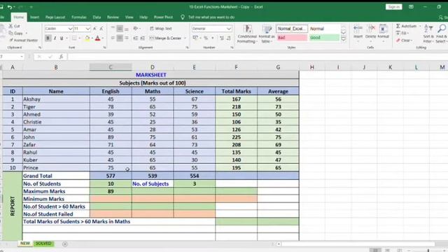 Most Important 10 excel functions
