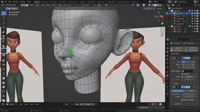 Создание персонажа в Blender. Моделим нос и веки. Часть 8.