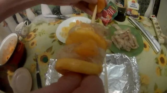 Щука с картофелем, апельсином и лимоном на шпажках в духовке!