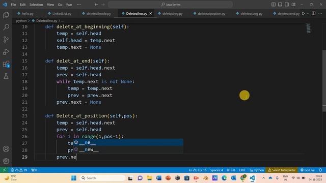 Data Structures in Python || Python Singly Linked List || Deleting  a Node  || 07