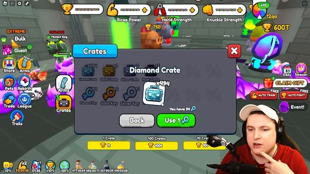 ALL FREE X100 DIAMOND CRATE KEY OPENING CODES IN ROBLOX ARM WRESTLE SIMULATOR смотреть онлайн