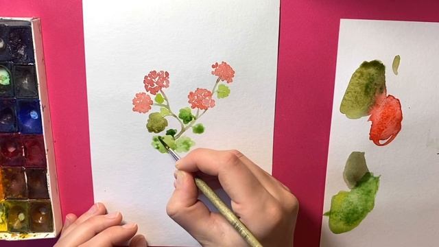 Герань акварелью. Пошагово рисуем комнатный цветок в горшочке смотреть онлайн