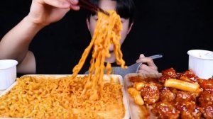 까르보 불닭볶음면 양념치킨 치킨 먹방ASMR MUKBANG SPICY FIRE NOODLES & FRIED CHICKEN ラーメン チキン eating sounds