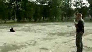 Шигаев Роман и ризеншнауцер Банзай. Показательное выступление по дрессировке. Тольятти, лето 2009.