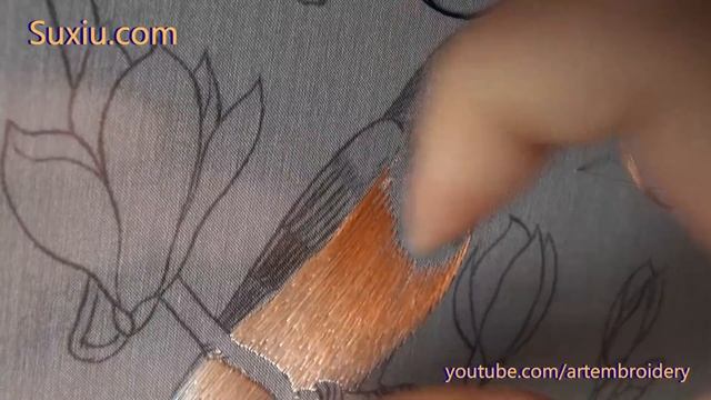 Hand embroidery苏绣(苏州刺绣针法教程) 両面刺繍-玉兰红嘴蓝鹊鸟(1)