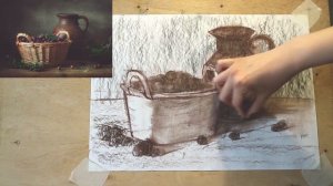 рисунок углем и сепией