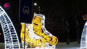 Прошёл большой снегопад. Для лыжников супер. Едем по Новогоднему парку. Дед мороз. Каток.