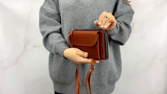 Кожаная сумка для телефона с картслотами и карманом для монет / Brown&Black Zipper - 1001 смотреть онлайн