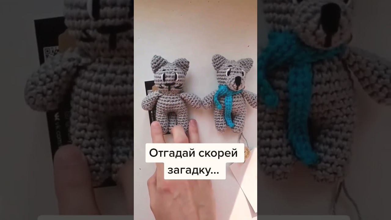 Загадка от вязанных крючком котёнка и волчонка