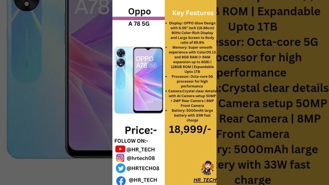 New Oppo A78 5G Smartphone Features @HR_TECH #oppoa78  #oppoa785g #smartphone #smartgadget