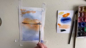 Рисуем закат акварелью. Поэтапное рисование для начинающих. Простой пейзаж