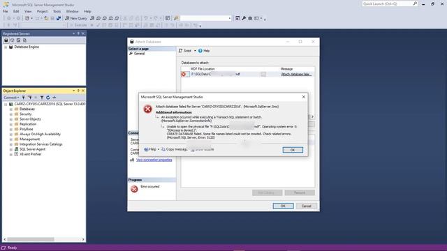 SQL Server Management Studio create database failed some file names listed Error 5120 смотреть онлайн