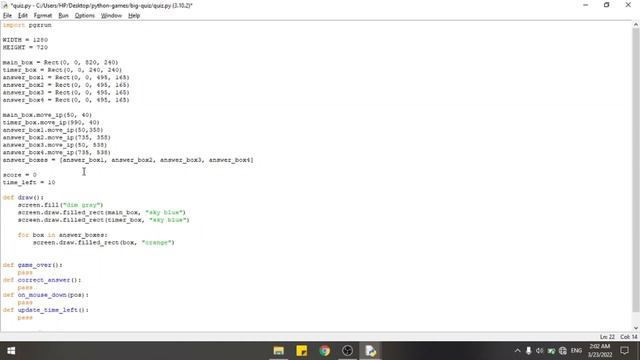 Big Quiz (Game Programming) Game 1 - Python
