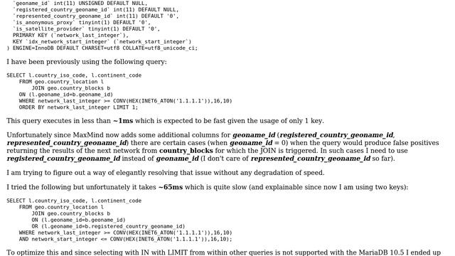 MariaDB optimizing geo IP lookup with Maxmind GeoLite2 database смотреть онлайн