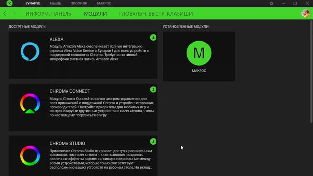 Нет модуля макрос в Razer Synapse.