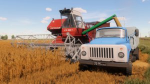 Farming Simulator 22 / Карта Владимировка / Уборка пшеницы НИВА СК-5М-1, ГАЗ-53, МТЗ-82, 2ПТС-4