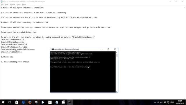 uninstall oracel DB 11g