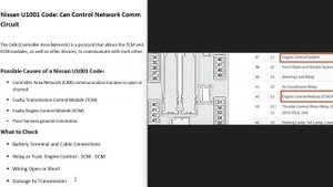 Causes and Fixes Nissan U1001 Code: Can Control Network Comm Circuit