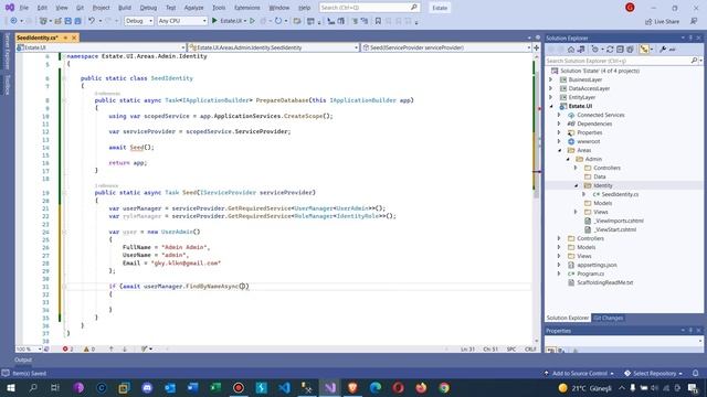 .Net Core 5.0 ile Emlak Sitesi - Identity ile Admin Kullanıcısı Oluşturma
