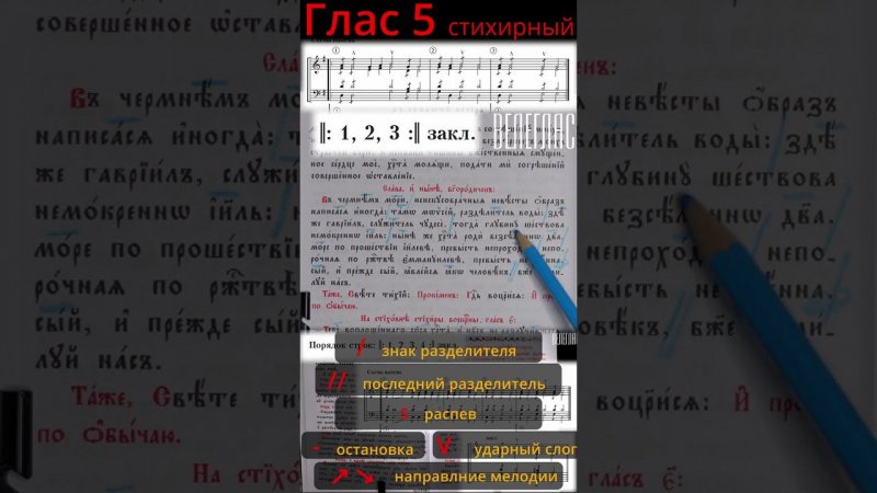 Глас 5. Стихирный. Практика. Разметка стихиры. Богородичен "В чермнем мори" #shorts