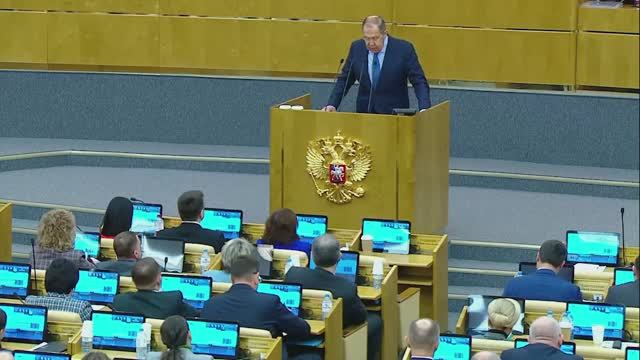 С.Лавров в ходе "правительственного часа" в Государственной Думе России, Москва,14 февраля 2024 года