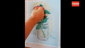 Роза в банке.  Рисуем масляной пастелью / Пастель для начинающих .Рисуем натюрморт/Draw with pastel
