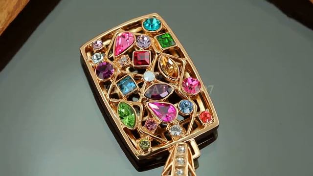 Шикарный, яркий кулон с кристаллами Swarovski + цепочка, покрытые золотом смотреть онлайн