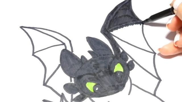 How to draw Toothless from How to train your dragon 3 coloring Как нарисовать Беззубика смотреть онлайн