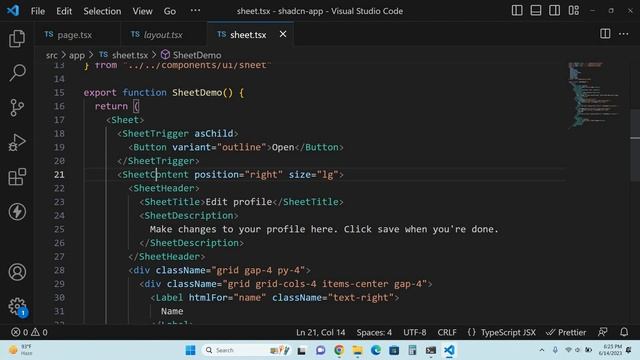 Sheet Component of Shadcn ui with Next Js 13
