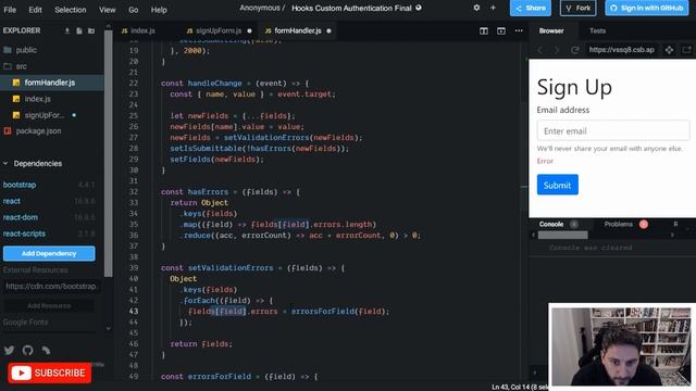 React forms with state, hooks, and validation