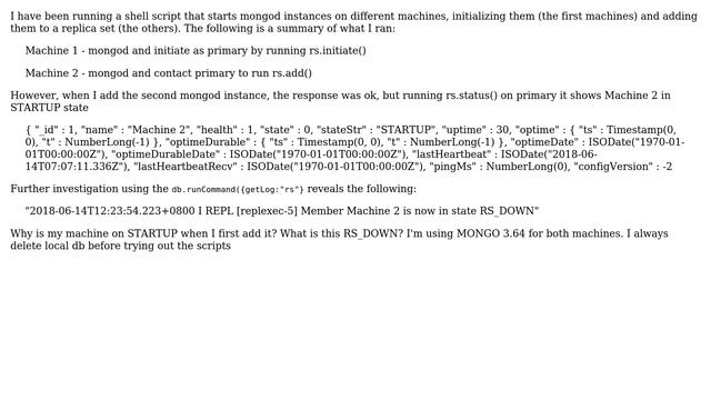 Databases: Mongodb rs.add() new member in STARTUP state смотреть онлайн
