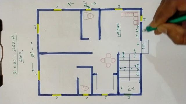 21*25 East Face Small House Design | 21x25 Indian Building Plan | 2 BHK House Plan | 526 SQFT смотреть онлайн