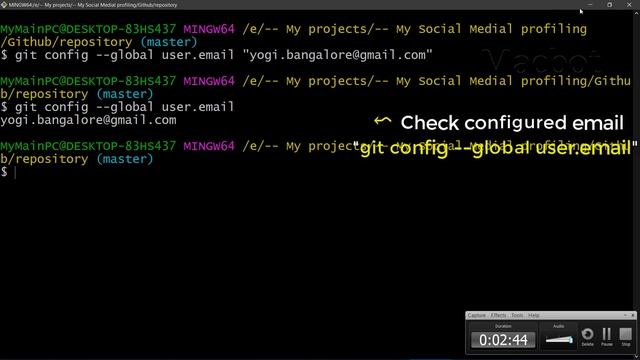 GIT create and configure user and config email with dos commands смотреть онлайн