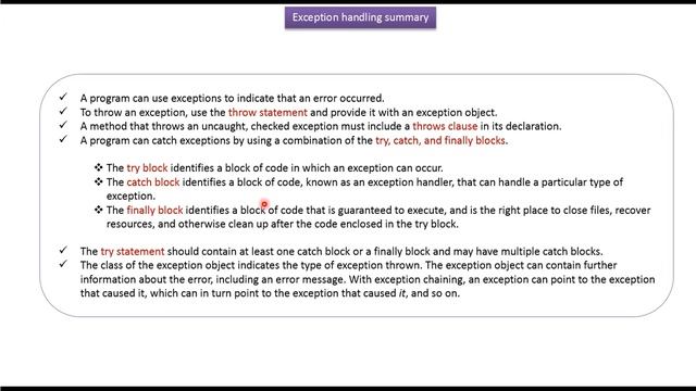 Java Exception handling summary | Java Tutorial