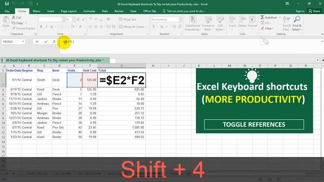 Excel Keyboard Shortcuts - Quickly Add Dollar $ Sign | Toggle Formula Reference смотреть онлайн