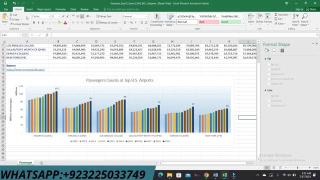 Exp22_Excel_Ch03_ML1_Airports | Excel Chapter 3 Mid-Level 1 - Airport Passenger Counts/100% Grades