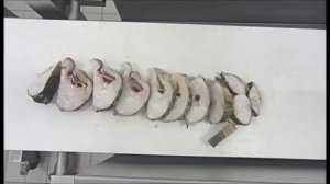 Нарезка замороженной рыбы на ломтерезке Foodlogistik