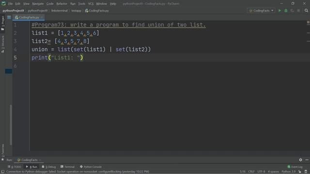 Find Union Of Two Lists | Program 73 | Solutions For Python 100 Exercises | CodingFacts