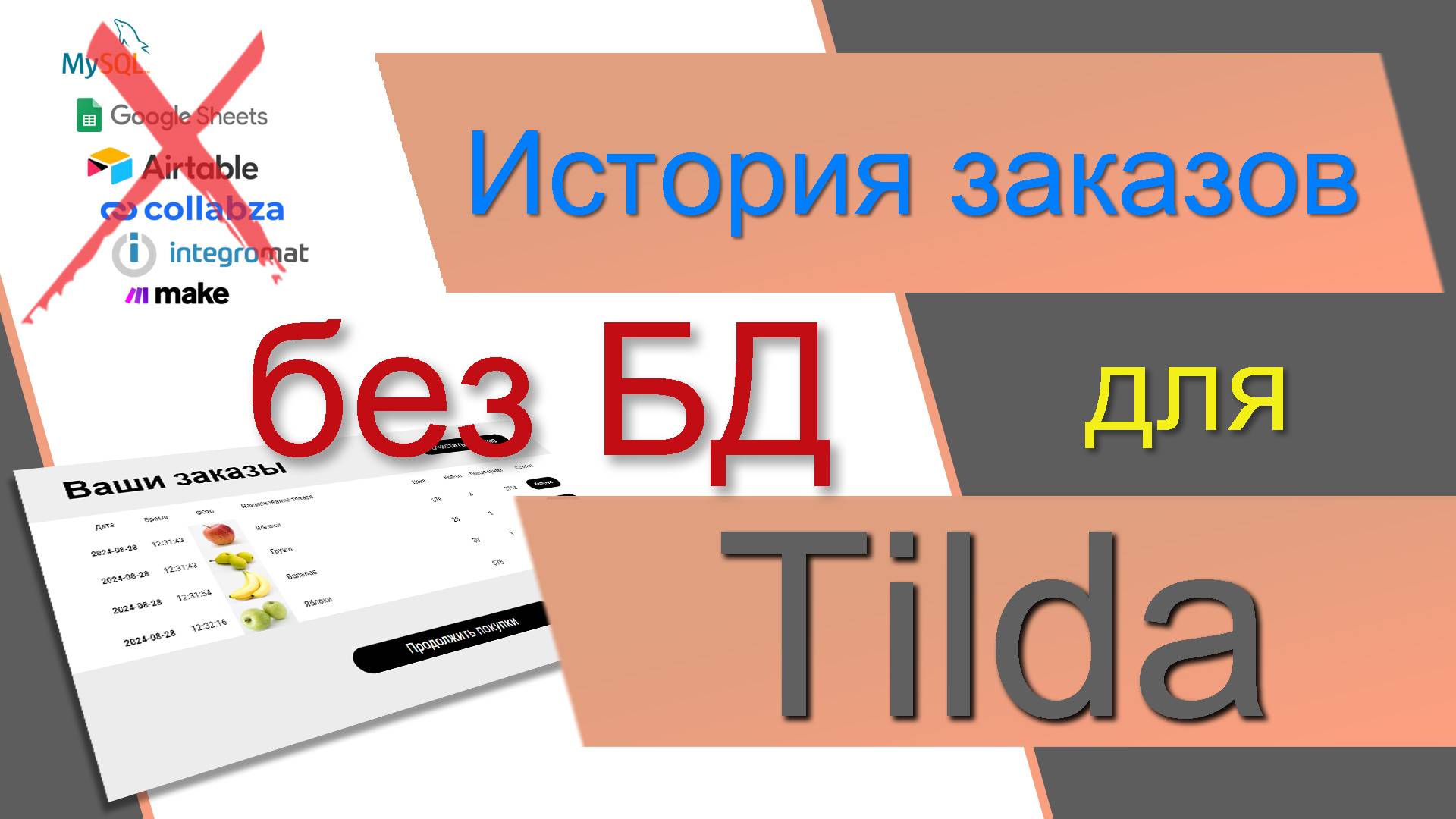 История заказов на Тильде БЕЗ Airtable Collabza Гугл таблиц и базы данных. История покупок Тильда