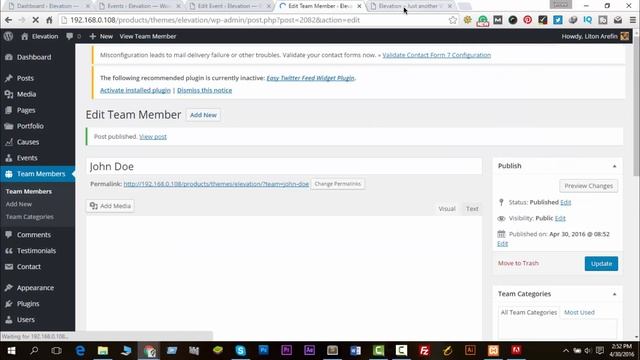 Add New Team Member in Elevation WordPress Theme смотреть онлайн
