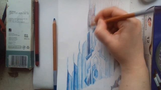 Как нарисовать замок Эльзы цветными карандашами/акварельными карандашами